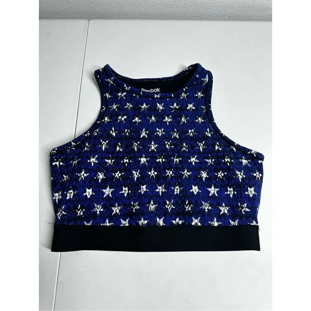 Reebok Sport Bra Crop Top Blue White Red Size L